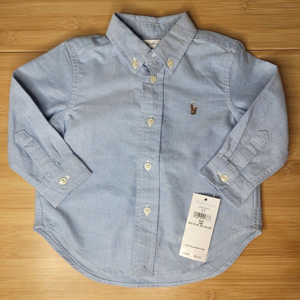 Ralph Lauren Color Pony 12 months 100% Cotton Chambray Long Sleeve Button Down